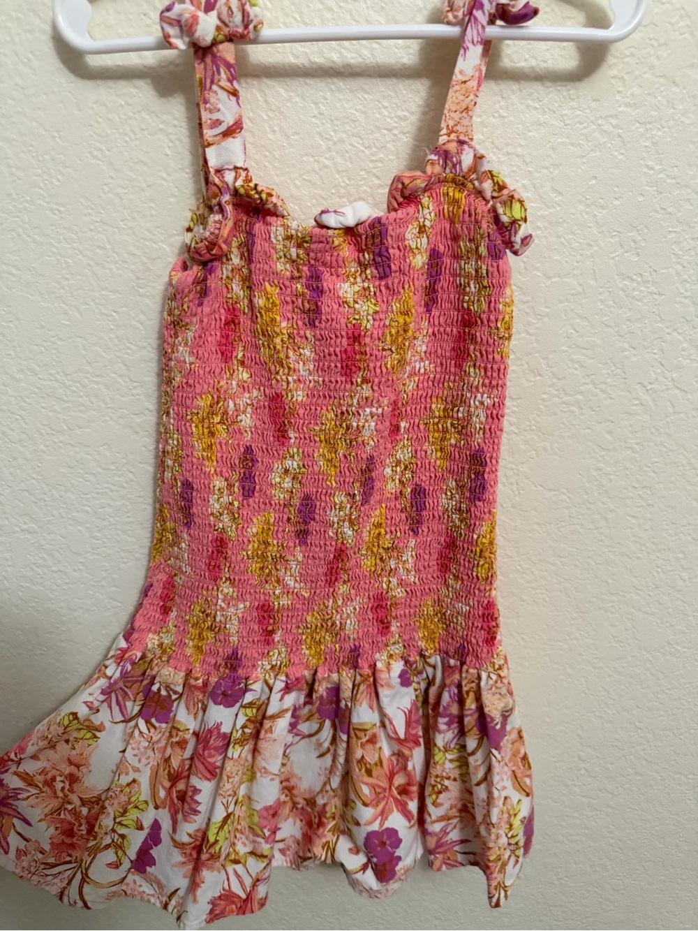 wonder nation Pink Floral Smocked Tank Top with Ruffle Hem
